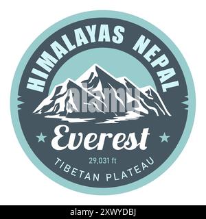 Mount Everest stamp, emblem with snow covered Himalayas mountains, vector Stock Vector