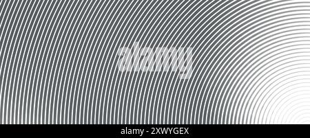Sound wave irradiation or circular vibrations on the water surface. Circular quarter circle lines stripe background. Abstract radial pattern Stock Vector