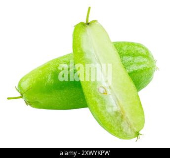 Bilimbi (Averhoa bilimbi Linn.) or cucumber fruit slice on white background Stock Photo