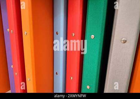 Multi-colored folders for documents, close-up. Office supplies. Stock Photo