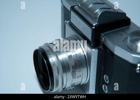 old analog slr camera with lens view Stock Photo