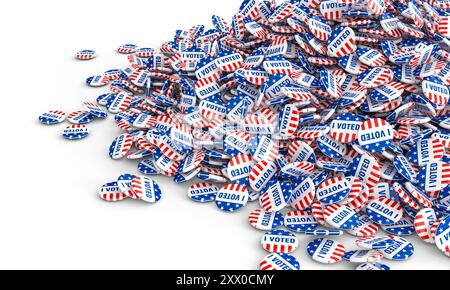 i voted buttons featuring the american flag, symbolizing voter participation 3d Stock Photo