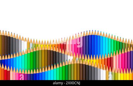 Colorful pencils forming wavy patterns on transparent background 3d Stock Photo