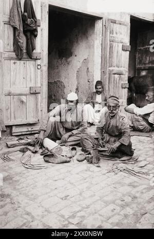 Life in Palestine in the early 20th century. Sharpening sickles. Historic Palestine. Ottoman Empire. 1900-1920 Stock Photo