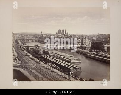 Vintage photo of Ile de la Cité, general view. Paris, France. 1850 - 1859 Photographer /  Baldus, Edouard, 1813- Looking back toward the Ile de la Cité from across the Seine, circa 1857. Note the same statue of Henry IV at center right. # Stock Photo