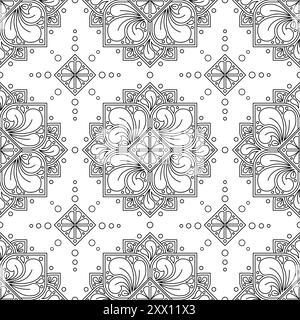Ethnic seamless pattern of mandalas. Black and white linear drawing. Isolated on white background. For the design of adult coloring books, fabric, wal Stock Vector