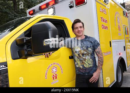 Mexico City, Mexico. 20th Aug, 2024. Drake Bell poses during the Inauguration of 'Ambulancia de los Deseos Mexico', an organization to benefit children with critical illnesses. on August 20, 2024 in Mexico City, Mexico. (Photo by Yamak Perea/ Eyepix/Sipa USA) Credit: Sipa USA/Alamy Live News Stock Photo