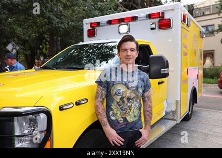 Mexico City, Mexico. 20th Aug, 2024. Drake Bell poses during the Inauguration of 'Ambulancia de los Deseos Mexico', an organization to benefit children with critical illnesses. on August 20, 2024 in Mexico City, Mexico. (Photo by Yamak Perea/ Eyepix/Sipa USA) Credit: Sipa USA/Alamy Live News Stock Photo