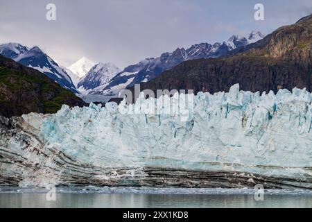 A view of Margerie Glacier against the Fairweather Range in Glacier Bay National Park and Preserve, Alaska Stock Photo