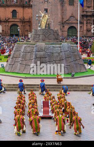 Performers during Inti Raymi Festival of the Sun, Plaza de Armas square, UNESCO World Heritage Site, Cusco (Cuzco), Cusco Province, Cusco Region, Peru Stock Photo