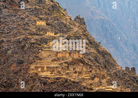 Archaeological site of former Inca site at Pinkulluna, Ollantaytambo, Ollantaytambo District, Sacred Valley, Urubamba Province, Cusco (Cuzco) Region Stock Photo