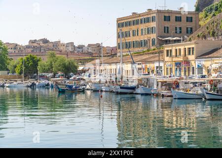 View of boats the Old Port Marina, Corfu, Ionian Sea, Greek Islands, Greece, Europe Stock Photo