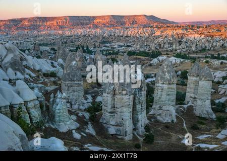 Goreme, Turkey - August 14, 2024: Unique geological formations in Gorkundere Valley in Cappadocia, Turkey. Stock Photo