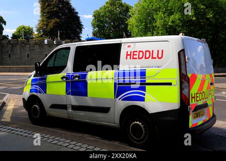 Police van parked across the road from Cardiff Castle, Cardiff, South Wales, UK. Taken August 2024 Stock Photo