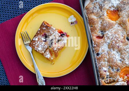 fresh delicious apricot cake served on the table Stock Photo