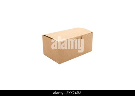 Cardboard food box, used to sell fast food, ready-made food, portion in retail. Empty Box Isolated on White Background, Closed Stock Photo