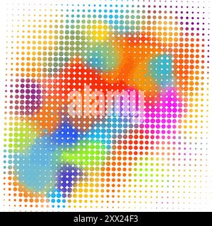 Halftone faded gradient color texture. Grunge halftone grit background. Retro pixilated colored backdrop. Not AI, Vector illustration Stock Vector