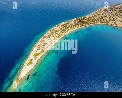 Kornati Islands, Croatia - August 2, 2024: Aerial view of famous Adriatic sea sailing destination, Kornati archipelago national park. Dalmatia region Stock Photo