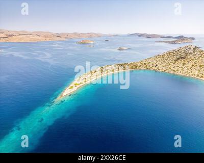 Kornati Islands, Croatia - August 2, 2024: Aerial view of famous Adriatic sea sailing destination, Kornati archipelago national park. Dalmatia region Stock Photo