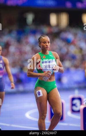 Fatoumata Binta Diallo participating in the 400 meters hurdles at the Paris 2024 Olympic Games. Stock Photo