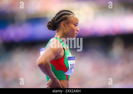 Fatoumata Binta Diallo participating in the 400 meters hurdles at the Paris 2024 Olympic Games. Stock Photo