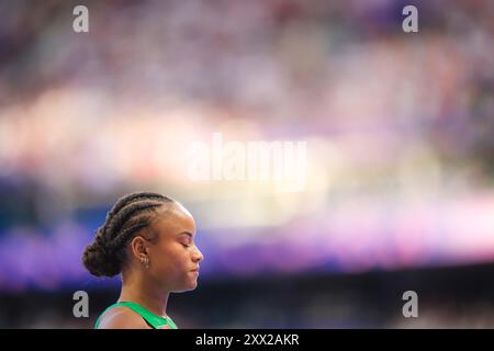 Fatoumata Binta Diallo participating in the 400 meters hurdles at the Paris 2024 Olympic Games. Stock Photo