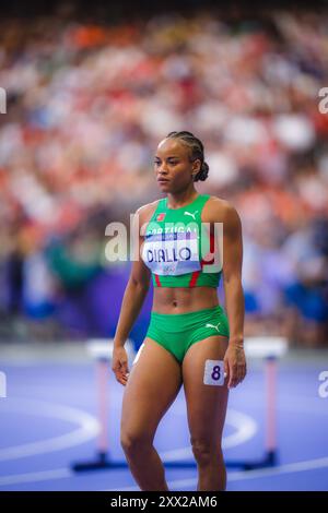 Fatoumata Binta Diallo participating in the 400 meters hurdles at the Paris 2024 Olympic Games. Stock Photo