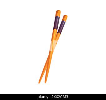 Cartoon pair of wooden chopsticks, elegantly tapered with tips, reflecting balance between functionality and aesthetics. Isolated vector bamboo sticks, Japanese restaurant utensil for grasping food Stock Vector