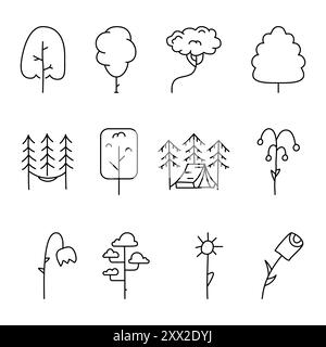 Simple and minimalist tree icons collection. Line art silhouette trees ...