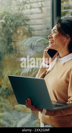 A Young Professional Actively Engaged in Remote Work and Effective Communication Skills Stock Photo