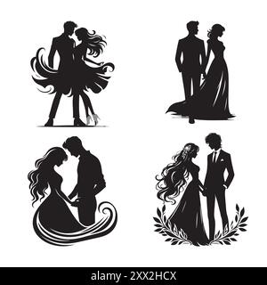 Romantic couple silhouette vector on white background, dating couple vector Stock Vector