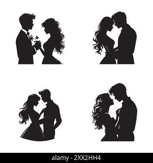 Romantic couple silhouette vector on white background, dating couple vector Stock Vector