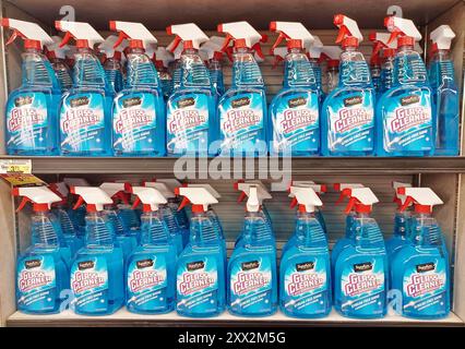 Houston, Texas USA 05-12-2024: Glass cleaner plastic spray bottles store shelf. Stock Photo