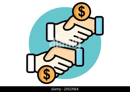 Corruption colored outline icon. handshake with dollar. icon related to law and justice. law elements vector illustration Stock Vector