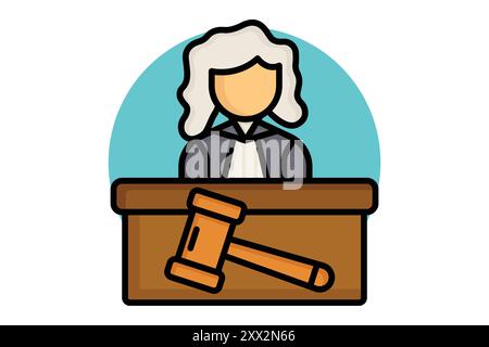 Courtroom colored outline icon. icon related to law and justice. law elements vector illustration Stock Vector
