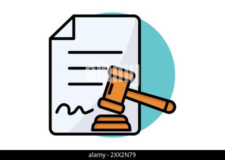 Legal document colored outline icon. document with gavel. icon related to law and justice. legal elements vector illustration Stock Vector