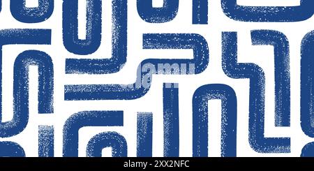 Bold brush line geometric maze seamless pattern.Abstract textured ink waves, labyrinth motif. Stock Vector
