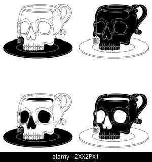 Vector design of human skull porcelain tea cup, skull coffee cup, blood ...