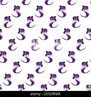 Magic snake in witch hat and gold ring at the end of tail Seamless pattern. Background texture idea Isolated. Vector illustration Wallpaper, wrapping, backdrop or web, promo, banners, cards concept Stock Vector