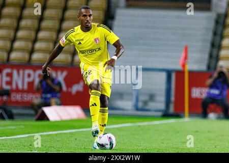 Barcelos, Portugal. 16th Aug, 2024. Leo Alaba (AVS) seen in action during Liga Portugal game between teams Gil Vicente FC and AVS at Estadio Cidade de Barcelos Gil Vicente FC won 4-2 Credit: SOPA Images Limited/Alamy Live News Stock Photo