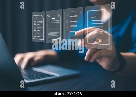 Managing business information effectively requires organizing documents and data in an online office database within cyberspace. document, online, bus Stock Photo
