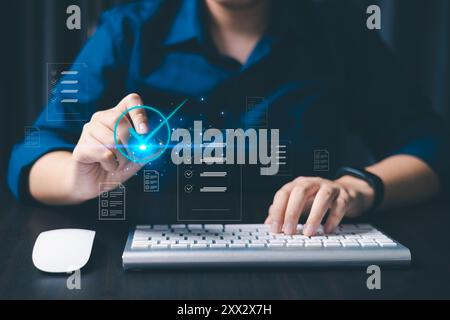 Managing business information effectively requires organizing documents and data in an online office database within cyberspace. document, online, bus Stock Photo