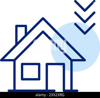 Home with arrows down. Property value decrease. Pixel perfect, editable stroke icon Stock Vector