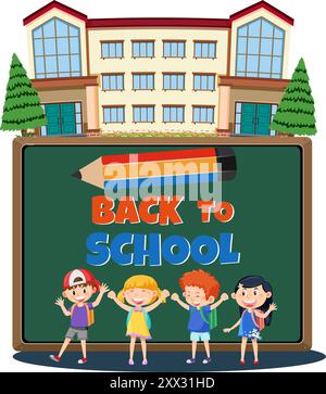 back to school, students group chalkboard and backpack elementary ...