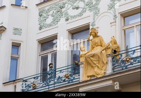 Princess Libuse statue on Karlova street, Prague, Czechia Stock Photo