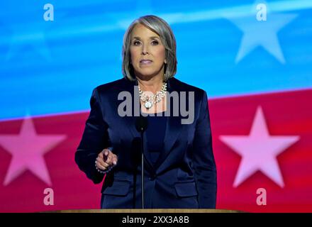 New York City. 20th Aug, 2024. Governor Michelle Lujan Grisham (Democrat of New Mexico), makes remarks at the 2024 Democratic National Convention in Chicago, Illinois, USA, at the United Center on Tuesday, August 20, 2024. The convention theme for this evening is âA Bold Vision for Americaâs Future.â Credit: Ron Sachs/CNP for NY Post (RESTRICTION: NO Daily Mail. NO New York or New Jersey Newspapers or newspapers within a 75 mile radius of New York City.) Credit: dpa/Alamy Live News Stock Photo