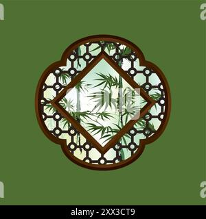 Bamboos, view from an elegant traditional Chinese style window. Stock Vector