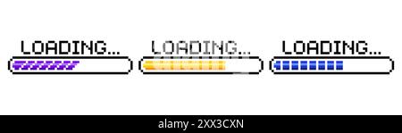 Pixel art 8-bit loading bar concept. Loading or Installing process.  Stock Vector