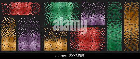 Set of colorful pixel abstract mosaic backgrounds. Decay effect. Vector illustration. Stock Vector