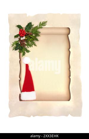Old paper scroll and christmas hat isolated Stock Photo - Alamy